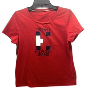 Tommy Hilfiger Jeans T-Shirt Red Crew Neck Graphic Print Logo Women Large
